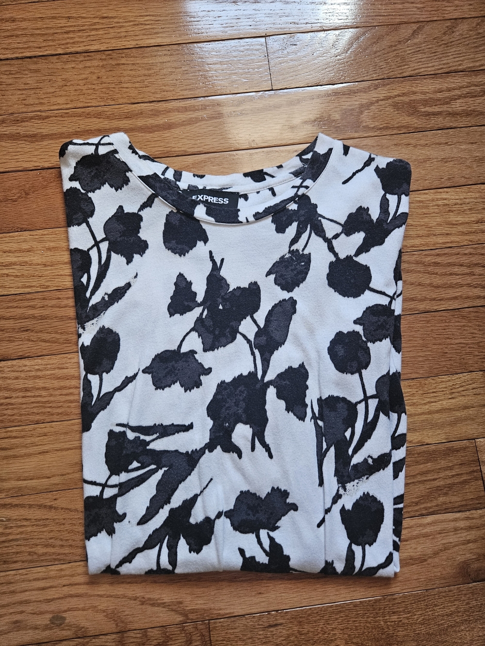 Express White Cotton T Shirt with Black Floral Print